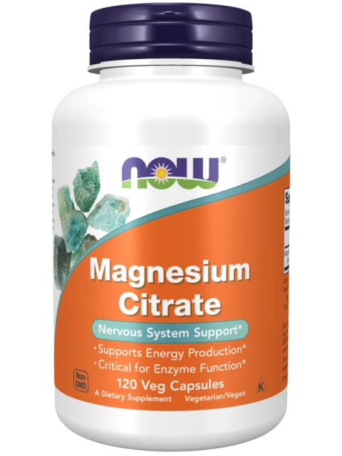 NOW Magnesium Citrate (hořčík citrát), 400 mg, 120 rostlinných kapslí