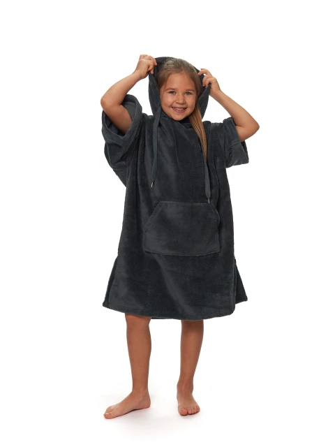 Dětské plážové pončo s výšivkou, 6-10 let, Cool Gray