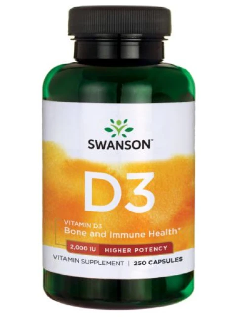Swanson Vitamin D3, 2000 IU, Vyšší účinnost, 250 kapslí - EXPIRACE 11/2024