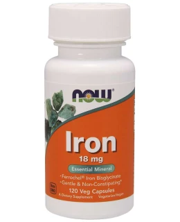 NOW Iron Bisglycinate, železo chelát (Ferrochel), 18 mg, 120 rostlinných kapslí