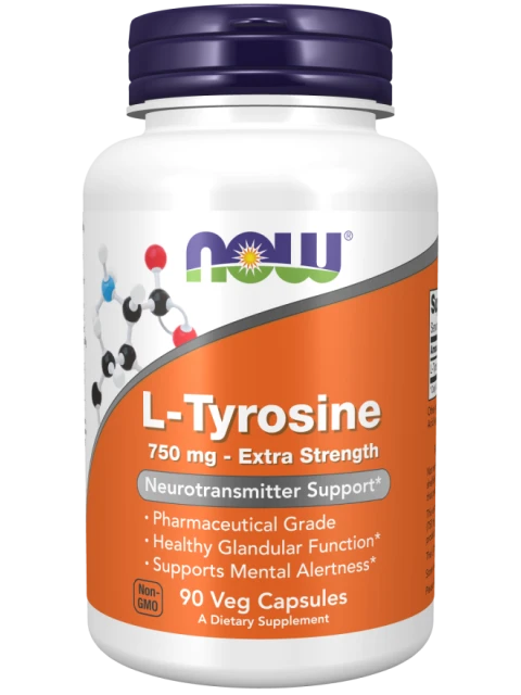 NOW L-Tyrosine, 750 mg, 90 rostlinných kapslí
