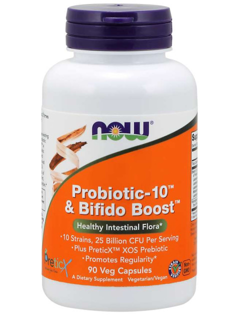 NOW Probiotic-10 Bifido Boost (probiotika) 10 kmenů, 25 mld CFU, 90 rostlinných kapslí