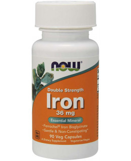 NOW Iron Bisglycinate Double Strenght, železo chelát (Ferrochel), 36 mg, 90 rostlinných kapslí