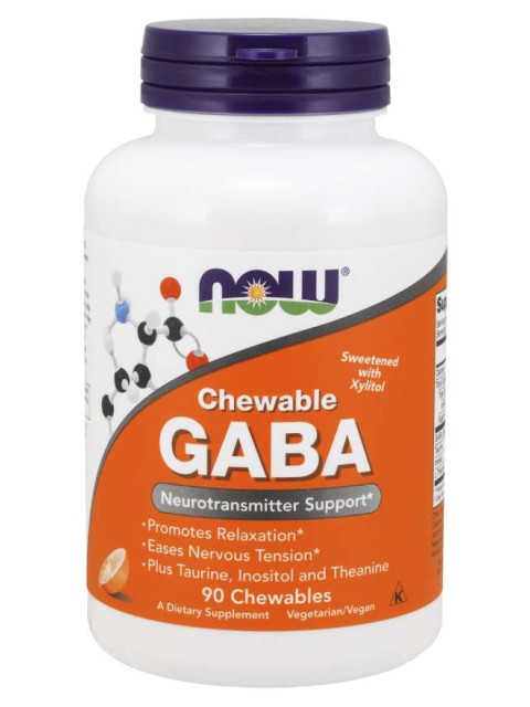 NOW GABA (kyselina gama-aminomáselná) 500 mg + Taurin, Inositol a L-Theanin, 90 žvýkacích kapslí
