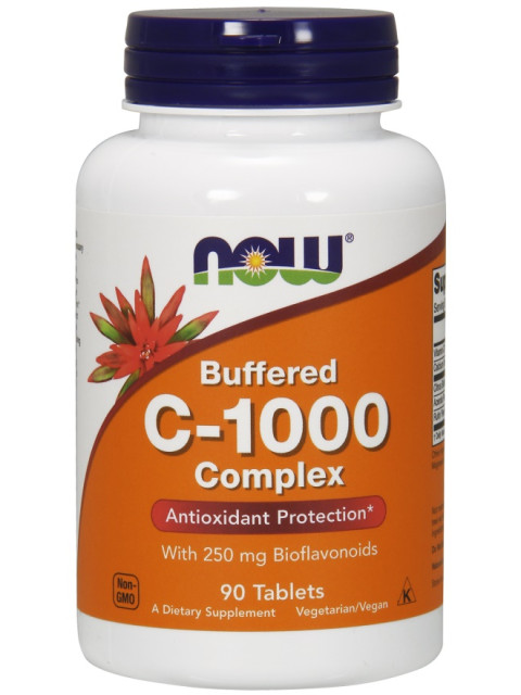 NOW Buffered Vitamin C-1000 Komplex s 250mg bioflavonoidů, PH neutrální vitamín C, 90 tablet