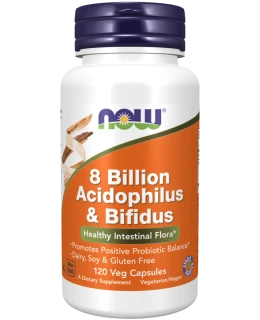 NOW 8 Billion Acidophilus & Bifidus, Probiotika 8 mld., 3 kmeny pro zdraví střev a imunitu, 120 rostlinných kapslí - EXPIRACE 5/2026