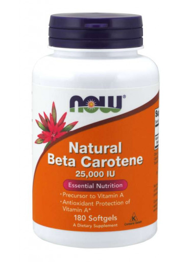 NOW Vitamin A, Přírodní betakaroten, 25000 IU, 180 softgel kapslí
