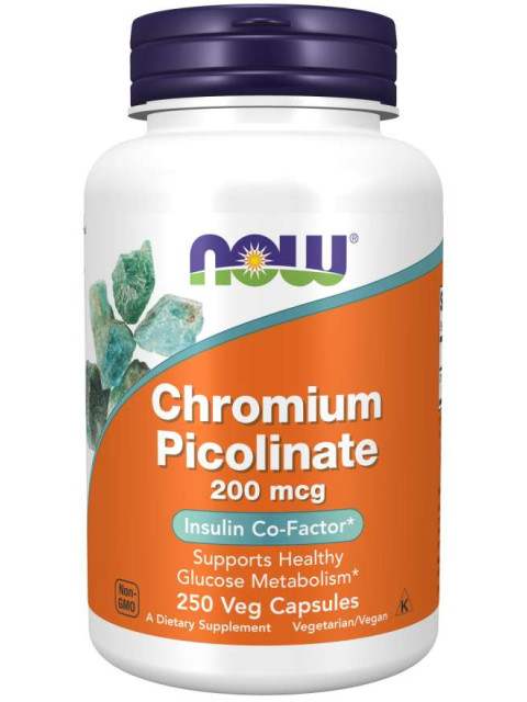 NOW Foods Chromium Picolinate, 200 mcg, 250 rostlinných kapslí