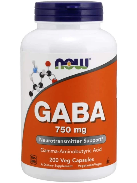 NOW GABA (kyselina gama-aminomáselná) 750 mg, 200 rostlinných kapslí
