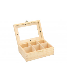 ČistéDřevo Dřevěná krabička se sklem - 6 přihrádek