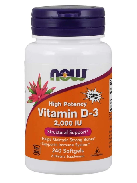 NOW Vitamin D3, 2000 IU, 240 softgel kapslí