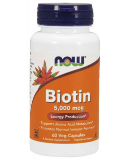 NOW Biotin, 5000 ug, 60 rostlinných kapslí