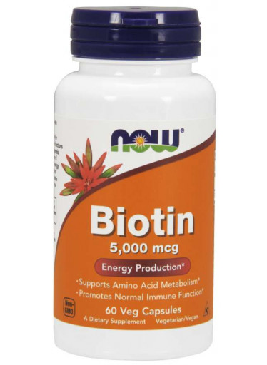 NOW Biotin, 5000 ug, 60 rostlinných kapslí