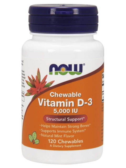 NOW Vitamin D3, 5000 IU, 120 žvýkacích pastilek