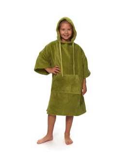 Dětské plážové pončo s výšivkou, 6-10 let, Olive Green