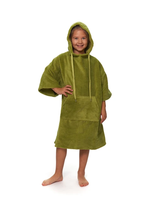 Dětské plážové pončo s výšivkou, 6-10 let, Olive Green