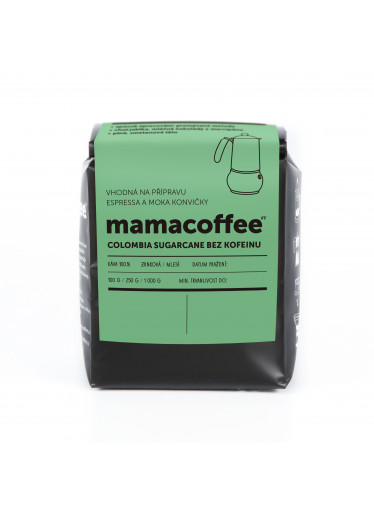 mamacoffee zrnková káva Colombia Sugarcane bez kofeinu 250g - jablko, mléčná čokoláda, marcipán