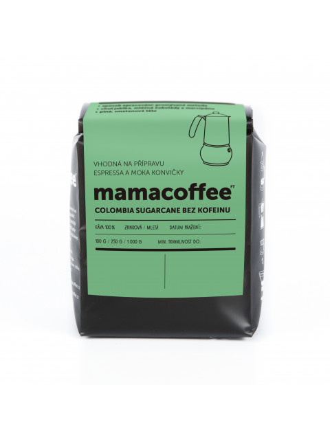 mamacoffee zrnková káva Colombia Sugarcane bez kofeinu 250g - jablko, mléčná čokoláda, marcipán