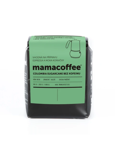 mamacoffee zrnková káva Colombia Sugarcane bez kofeinu 250g - jablko, mléčná čokoláda, marcipán