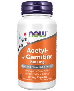 NOW Acetyl-L-Carnitine 500mg, 50 rostlinných kapslí