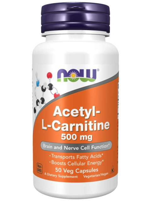 NOW Acetyl-L-Carnitine 500mg, 50 rostlinných kapslí