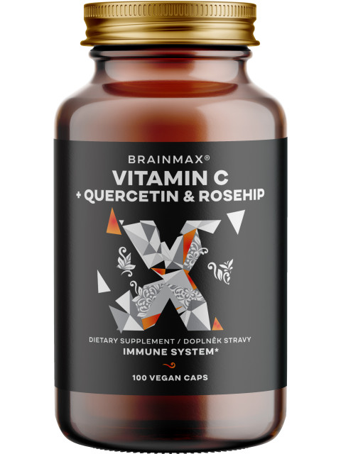 BrainMax Vitamin C & Quercetin, Rose Hip, 100 rostlinných kapslí