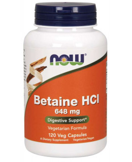 NOW Betaine HCl, vegetariánský, 648 mg, 120 rostlinných kapslí