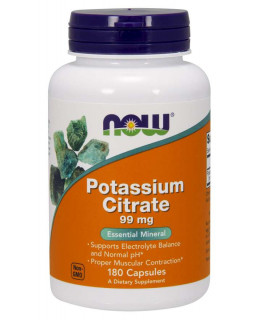 NOW Potassium Citrate (draslík jako citrát draselný), 99 mg, 180 rostlinných kapslí