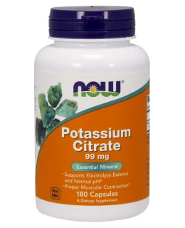 NOW Potassium Citrate (draslík jako citrát draselný), 99 mg, 180 rostlinných kapslí