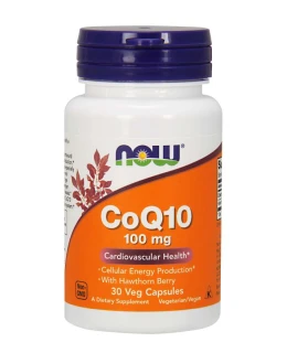 NOW CoQ10 (koenzym Q10) + Hloh, 100 mg, 30 rostlinných kapslí