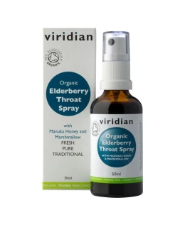 Viridian Elderberry Throat Spray Organic (Sprej při bolesti v krku a kašli Bio), 50 ml