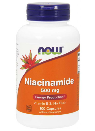 NOW Vitamin B3 Nikotinamid (niacinamid), 500 mg, 100 kapslí