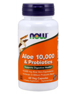 NOW Aloe 10000 & Probiotics (aloe vera s probiotiky), 60 rostlinných kapslí - EXPIRACE 3/2024