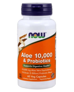 NOW Aloe 10000 & Probiotics (aloe vera s probiotiky), 60 rostlinných kapslí - EXPIRACE 7/2025