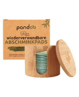 Pandoo Pratelné odličovací tamponky z bio bavlny 18 ks s úložným boxem z bambusu