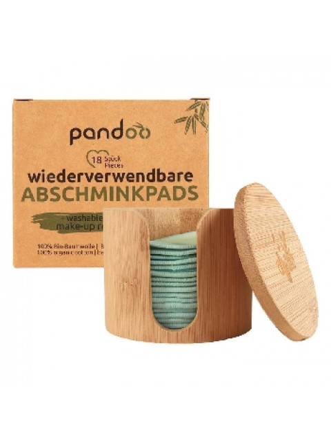 Pandoo Pratelné odličovací tamponky z bio bavlny 18 ks s úložným boxem z bambusu