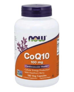 NOW CoQ10 (koenzym Q10) + Hloh, 100 mg, 180 rostlinných kapslí