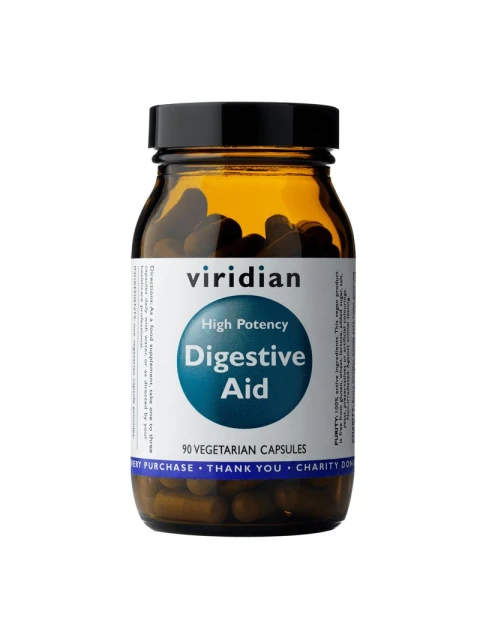 Viridian High Potency Digestive Aid (Enzymy, betain, zázvor a máta), 90 kapslí