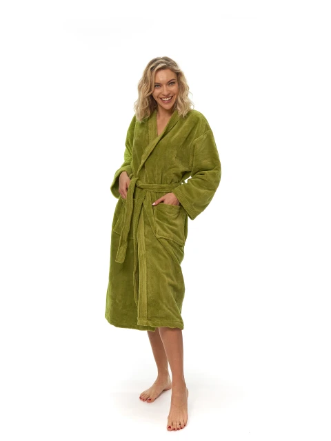 Dámský župan kimono s výšivkou, Olive Green