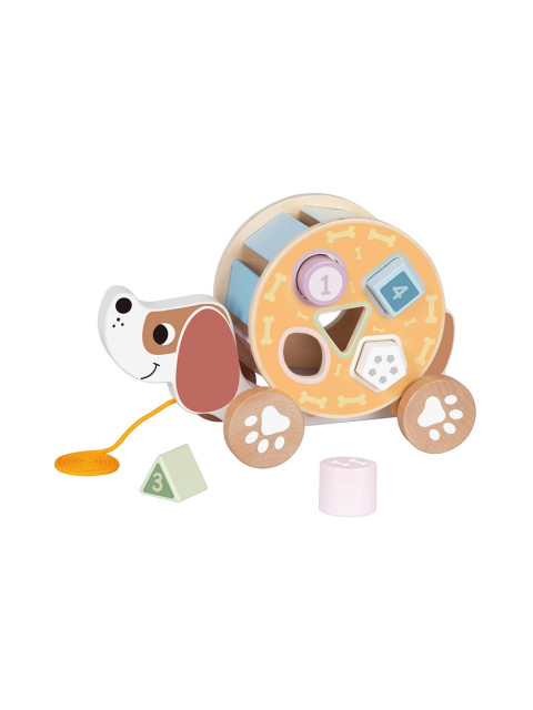 TookyToy Dřevěný tahací pejsek s kostkami