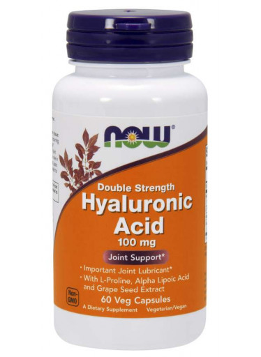 NOW Hyaluronic Acid, dvojitá síla Kyselina Hyaluronová, 100mg, 60 rostlinných kapslí - EXPIRACE 10/23