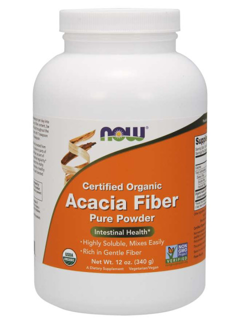 NOW Acacia Fiber Organic Powder (Akácie, vláknina, prebiotikum), 340 g