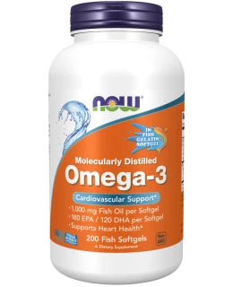 NOW Omega-3, molekulárně destilované, 200 rybích kapslí