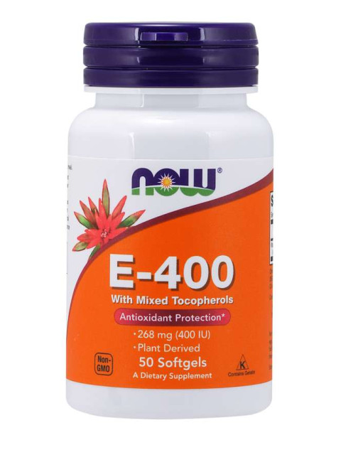 NOW Vitamin E 400 IU s tokoferoly, 100 softgelových kapslí
