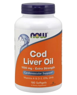 NOW Cod Liver Oil (olej z tresčích jater), 1000 mg, 180 softgel kapslí