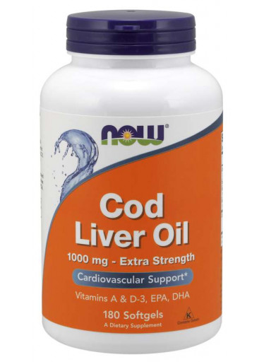 NOW Cod Liver Oil (olej z tresčích jater), 1000 mg, 180 softgel kapslí