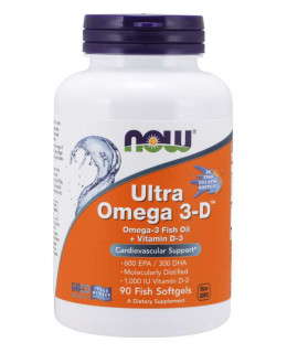NOW Ultra omega-3 s vitaminem D, 300 DHA / 600 EPA, 90 softgelových kapslí