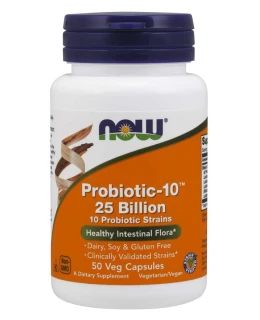 NOW Probiotic-10, probiotika, 25 miliard CFU, 10 kmenů, 50 rostlinných kapslí