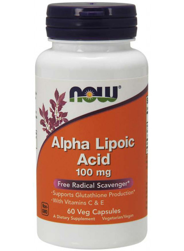 NOW Alpha Lipoic Acid, Kyselina Alfa Lipoová s vitamínem C & E, 100 mg, 60 rostlinných kapslí