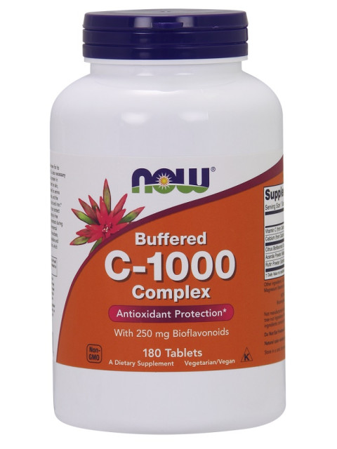 NOW Buffered Vitamin C-1000 Komplex s 250mg bioflavonoidů, PH neutrální Vitamín C, 180 tablet